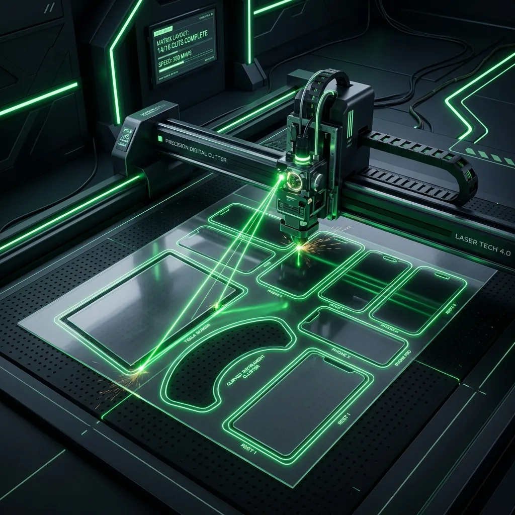 High-tech digital cutting plotter cutting out custom screen protectors for vehicles